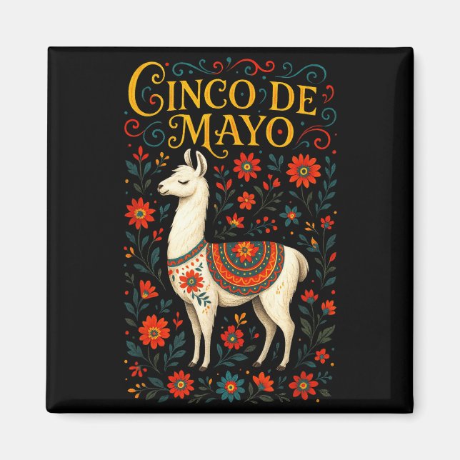 Cinco de mayo - llama party celebration art  magnet (Front)