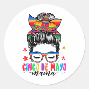 Cinco De Mayo Mama Messy Bun Hair Mexican Mum Moth Classic Round Sticker