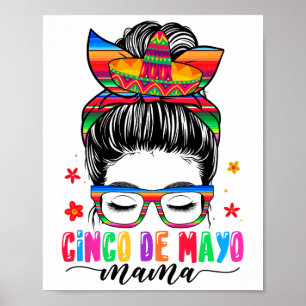 Cinco De Mayo Mama Messy Bun Hair Mexican Mum Moth Poster