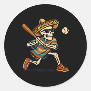 Cinco De Mayo Mariachi Skeleton Baseball Mexican S Classic Round Sticker