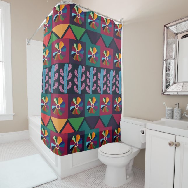 Cinco De Mayo Mexican Art Pattern  Shower Curtain (In Situ)