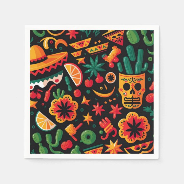 Cinco de Mayo. Mexican bright cartoon pattern Napkin (Front)