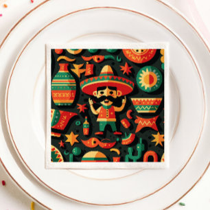 Cinco de Mayo. Mexican bright cartoon pattern Napkin