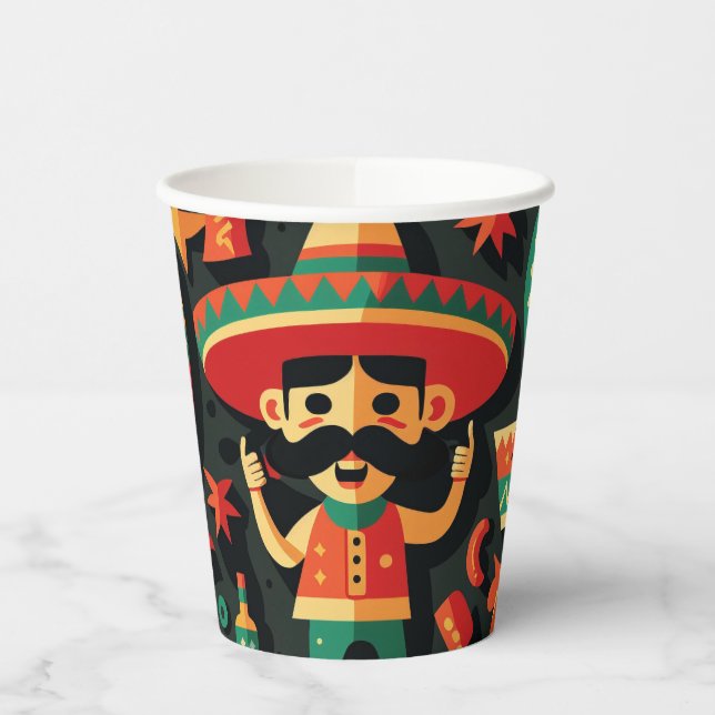 Cinco de Mayo. Mexican bright cartoon pattern Paper Cups (Left)