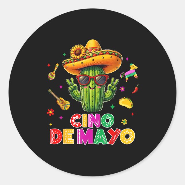 Cinco de mayo mexican cactus funny lets fiestaCinc Classic Round Sticker (Front)
