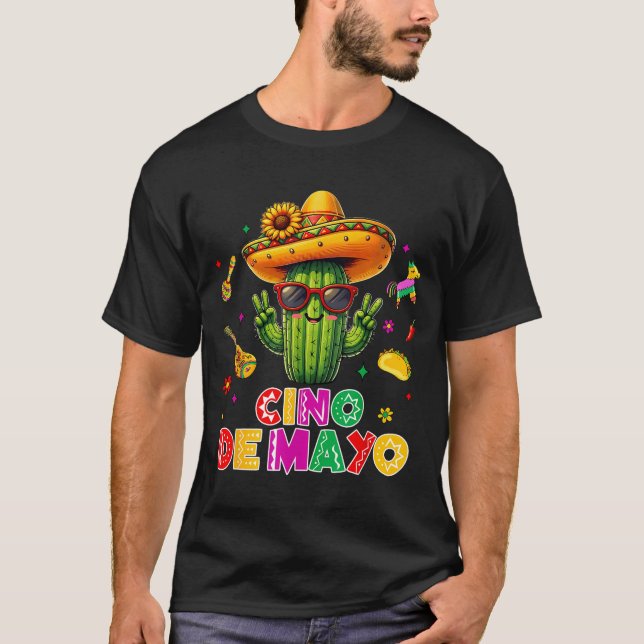 Cinco de mayo mexican cactus funny lets fiestaCinc T-Shirt (Front)