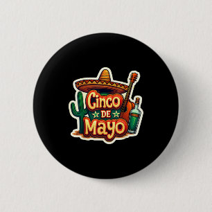 Cinco De Mayo Mexican Cactus Sombrero Guitar Fiest 6 Cm Round Badge