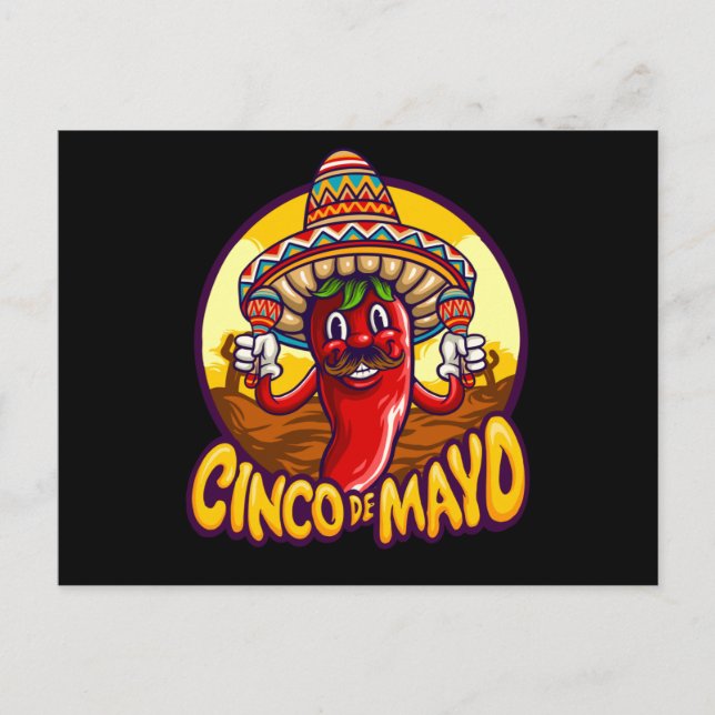Cinco De Mayo Mexican Chilli Playing Maracas Postcard (Front)