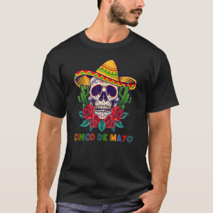 Cinco De Mayo Mexican Cross Sunglasses Skull Musta T-Shirt