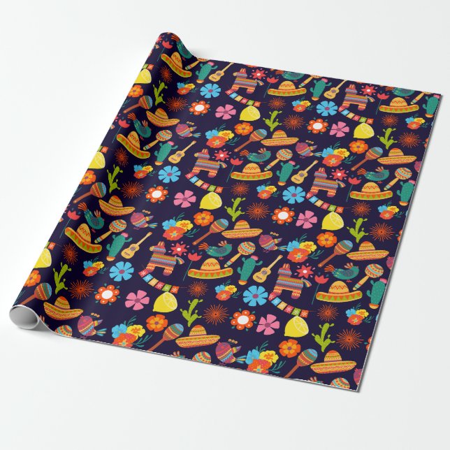 Cinco De Mayo Mexican cute pattern Wrapping Paper (Unrolled)