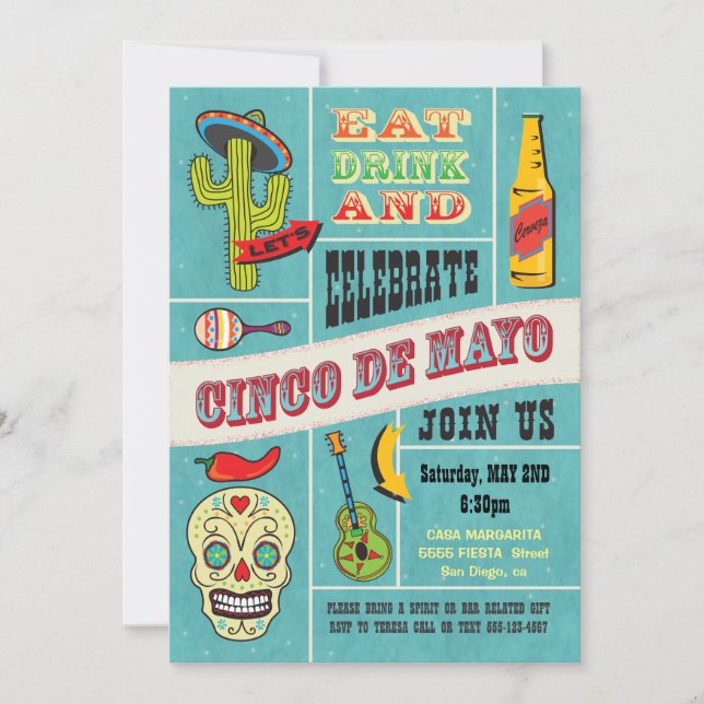 Cinco de Mayo Mexican Fiesta Party Invitations (Front)