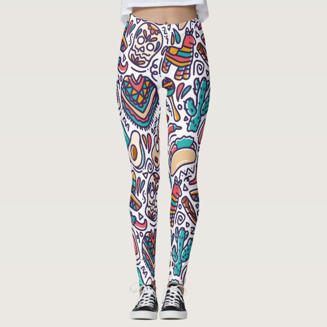Cinco De Mayo Mexican Fiesta Seamless Pattern Leggings (Front)