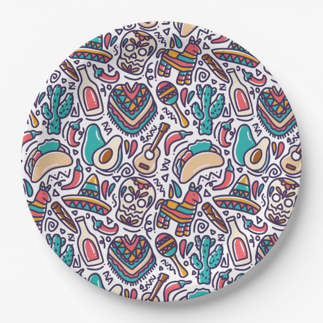 Cinco De Mayo Mexican Fiesta Seamless Pattern Paper Plate (Front)