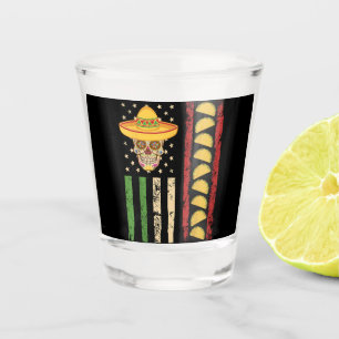 Cinco De Mayo Mexican Flag Sugar Skull Taco Shot Glass