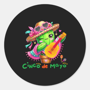 Cinco De Mayo Mexican Guitar Cactus For Men Women Classic Round Sticker