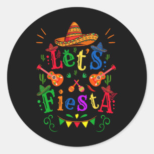 Cinco De Mayo Mexican Guitar Cactus Let's Fiesta Classic Round Sticker