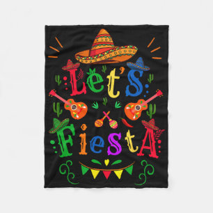 Cinco De Mayo Mexican Guitar Cactus Let's Fiesta Fleece Blanket