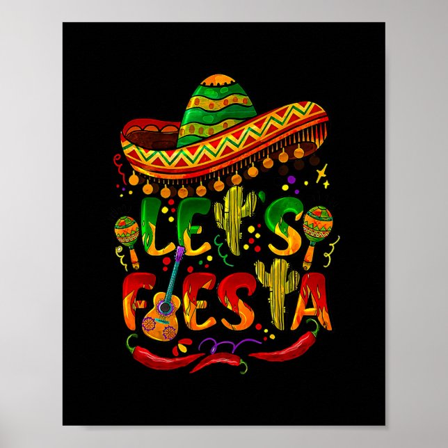 Cinco De Mayo Mexican Guitar Cactus Lets Fiesta  Poster (Front)