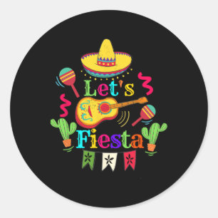 Cinco De Mayo Mexican Guitar Cactus Shirt Let's Fi Classic Round Sticker