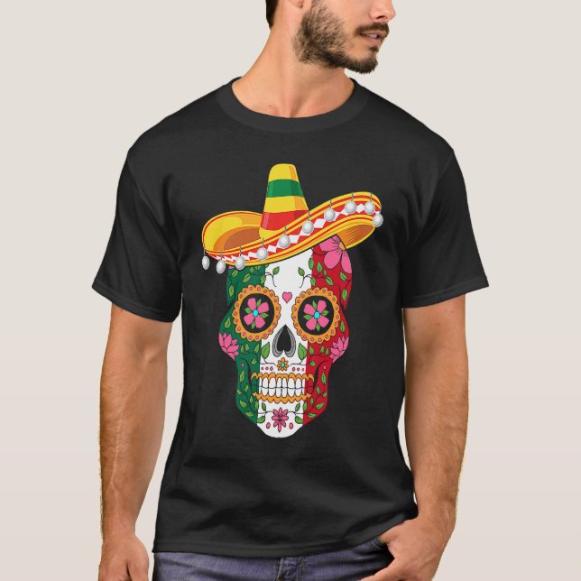 Cinco de Mayo mexican skull celebrate fiesta T-Shirt (Front)