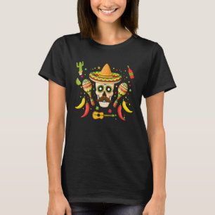 Cinco De Mayo Mexican Skull Moustache Cactus Flowe T-Shirt