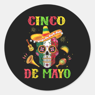 Cinco De Mayo Mexican Sugar Skull Fiesta Squad 5 D Classic Round Sticker