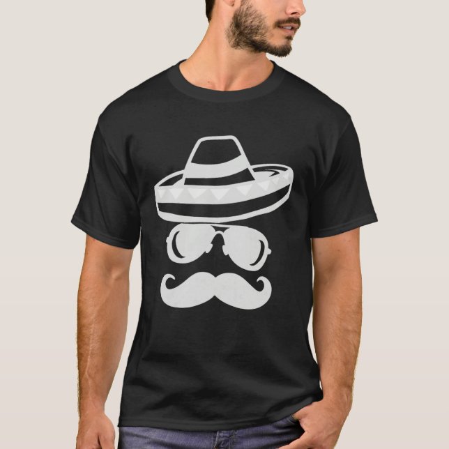 Cinco de Mayo Mustache Sunglasses Sombrero Graphic T-Shirt (Front)