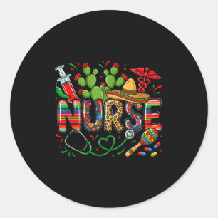 Cinco de mayo nurse coquette bow stethoscope classic round sticker