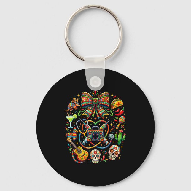 Cinco de mayo nurse coquette bow stethoscope key ring (Front)