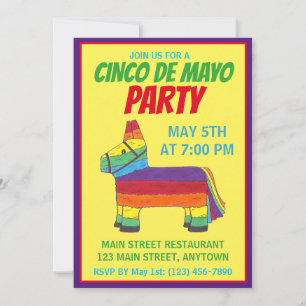 Cinco de Mayo Party Fiesta Rainbow Donkey Piñata Invitation