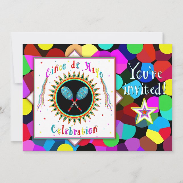 Cinco de Mayo Party Invitation - Festive, Colourfu (Front)
