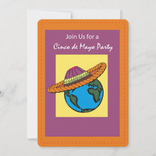 Cinco De Mayo Party Invitation Mexican Hat Globe