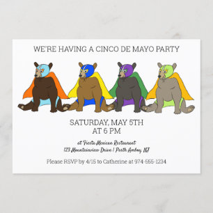 Cinco De Mayo Party Mexican Luchador Bears Invitation