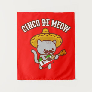 Cinco de Mayo Party Tapestry: "CINCO DE MEOW" Cat Tapestry