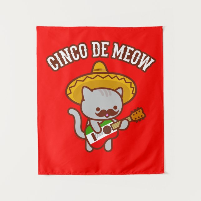Cinco de Mayo Party Tapestry: "CINCO DE MEOW" Cat Tapestry (Front)