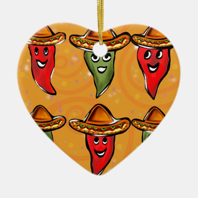 Cinco de Mayo Peppers Ceramic Tree Decoration (Front)