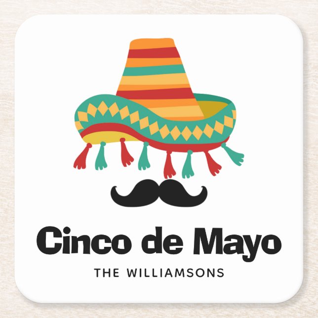 Cinco de Mayo Personalised Square Paper Coaster (Front)