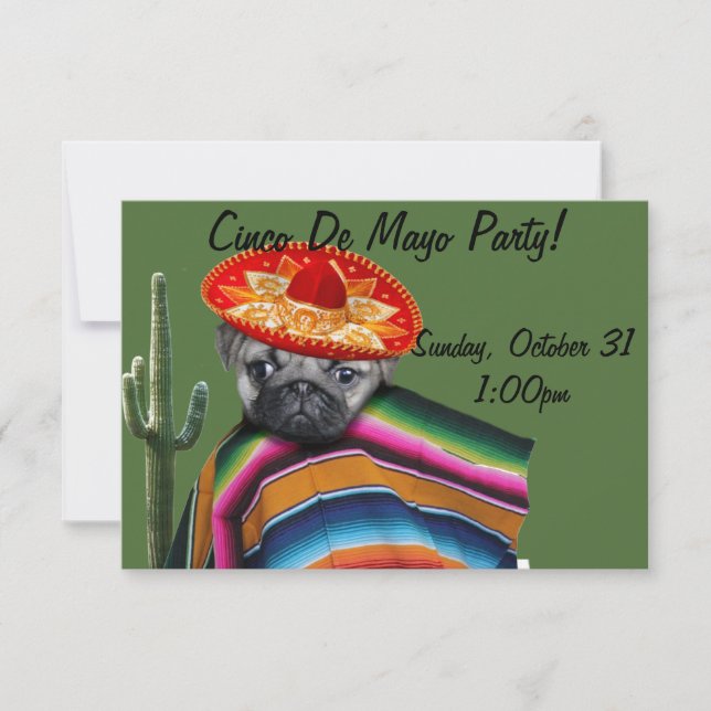 Cinco de Mayo Pug dog party invitation (Front)