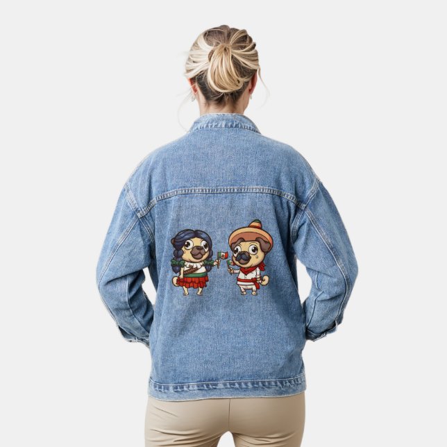 Cinco De Mayo Pugs Denim Jacket (Model)