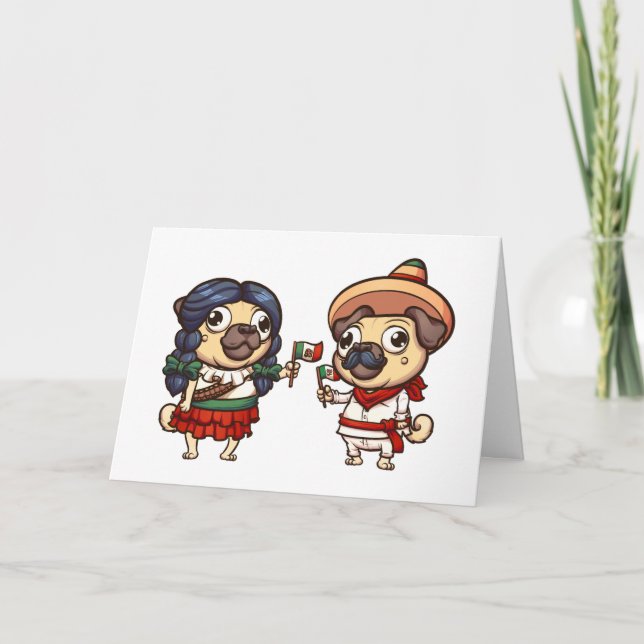 Cinco De Mayo Pugs Greeting Card (Blank) (Front)