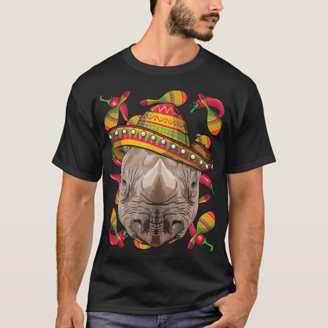 Cinco de Mayo Rhinoceros Sombrero Mexican Rhino Fi T-Shirt (Front)