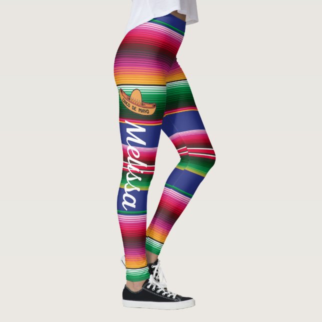 Cinco de Mayo Serape Blanket Pattern NAME Leggings (Right)
