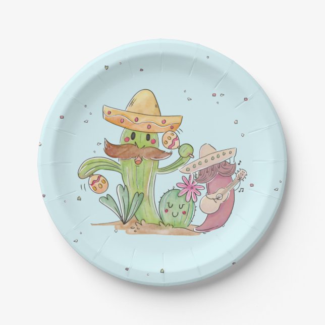 Cinco de Mayo Singing Cactus and Pepper Mariachis Paper Plate (Front)