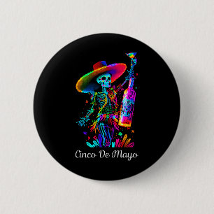 Cinco De Mayo Skeleton Colourful Sugar Skull Tequi 6 Cm Round Badge