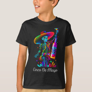 Cinco De Mayo Skeleton Colourful Sugar Skull Tequi T-Shirt