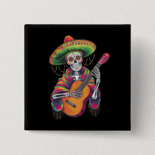 Cinco De Mayo Skeleton Skull Fiesta Guitar 15 Cm Square Badge