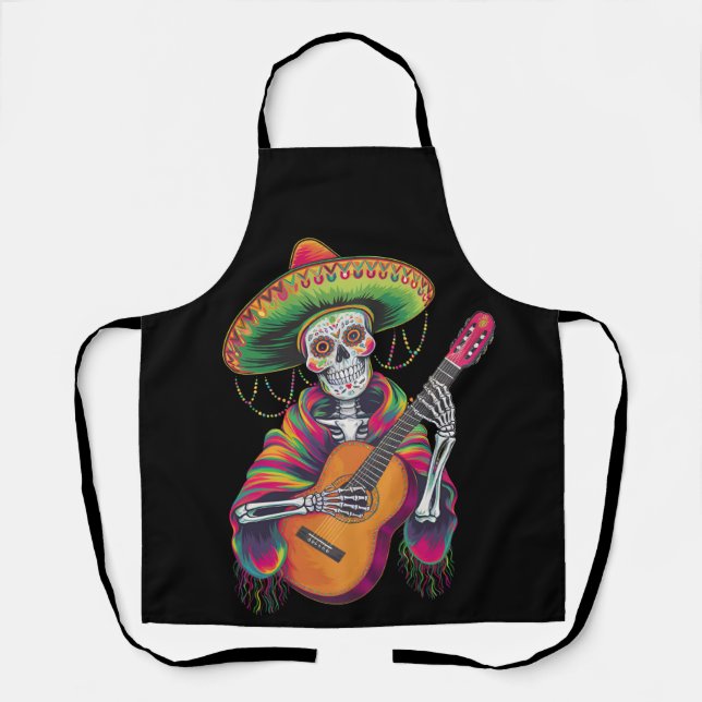 Cinco De Mayo Skeleton Skull Fiesta Guitar Apron (Front)