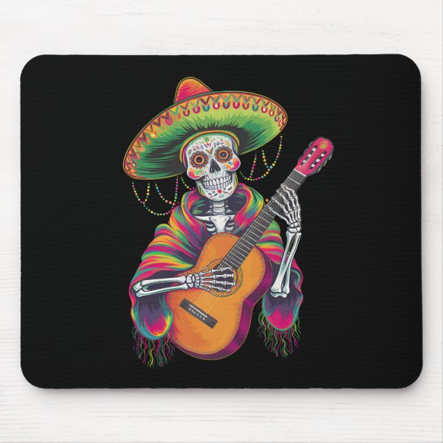 Cinco De Mayo Skeleton Skull Fiesta Guitar Mouse Mat (Front)
