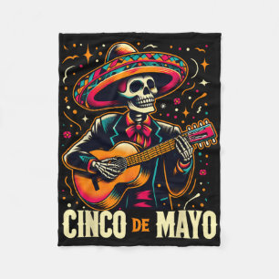 Cinco De Mayo Skeleton Skull Sombrero Guitar Mexic Fleece Blanket