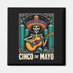 Cinco De Mayo Skeleton Skull Sombrero Guitar Mexic Magnet